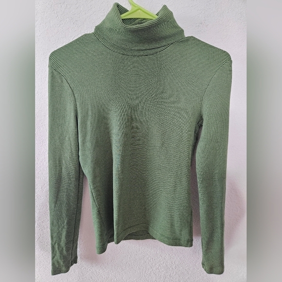 J. Crew Tops - J. Crew Pima Cotton Striped Green Long Sleeve Turtleneck Stretch Pullover Top